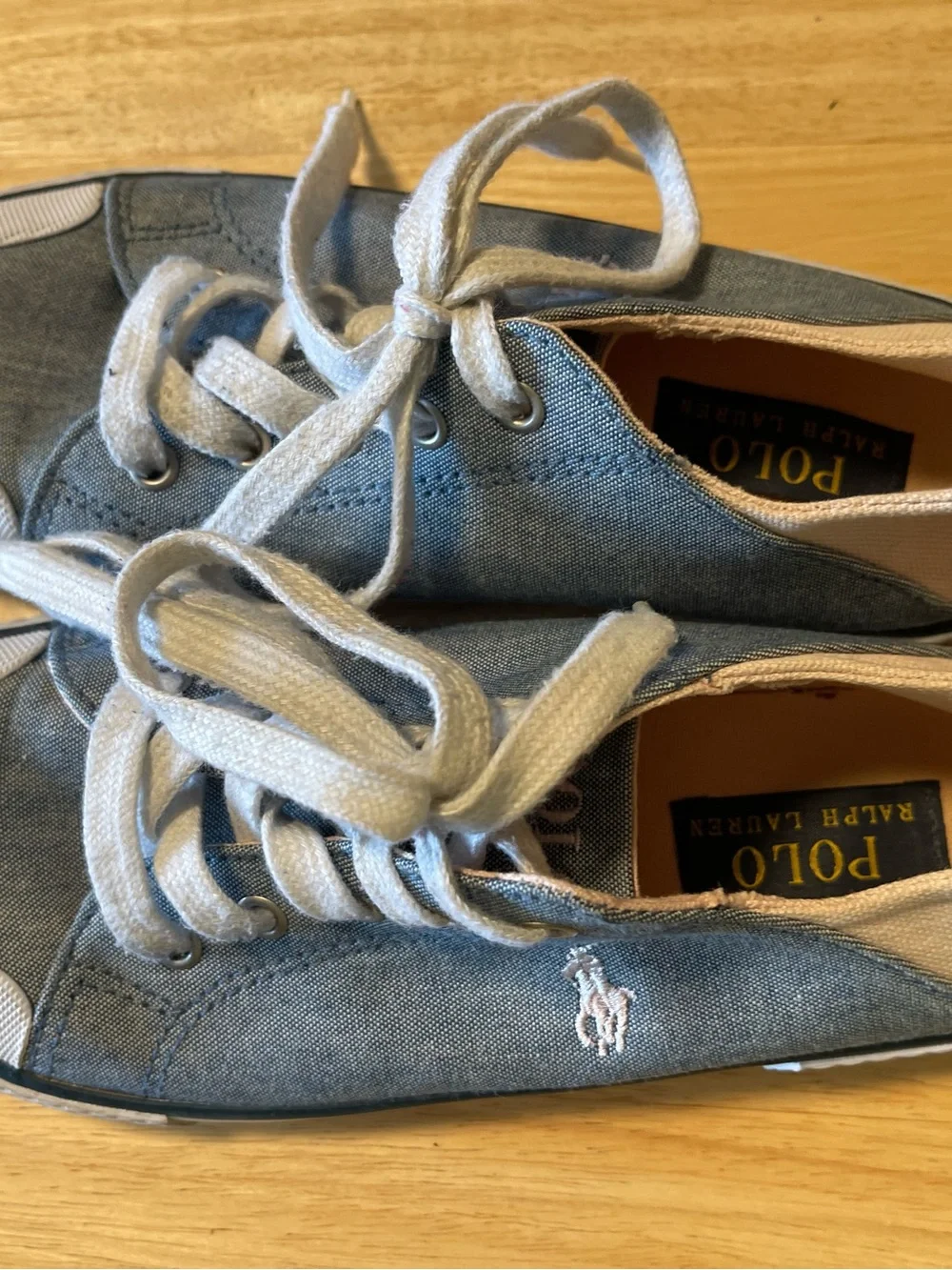 Polo Ralph Lauren Toddler Kid Girls Sneakers Shoes Laces Blue Denim Pink Size 3